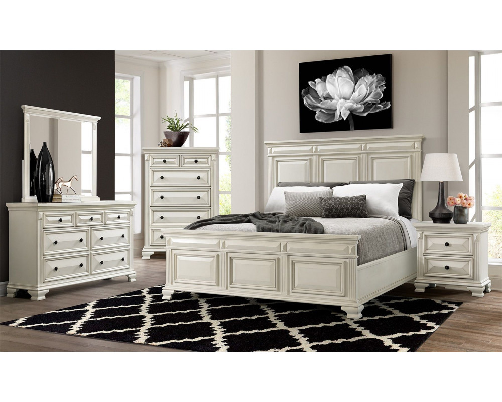 Overstock Furniture Calloway White King Bed Dresser Mirror