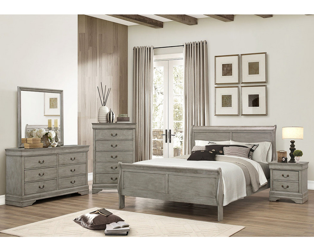 Overstock Furniture Louis Philip Grey Queen Bed Dresser Mirror