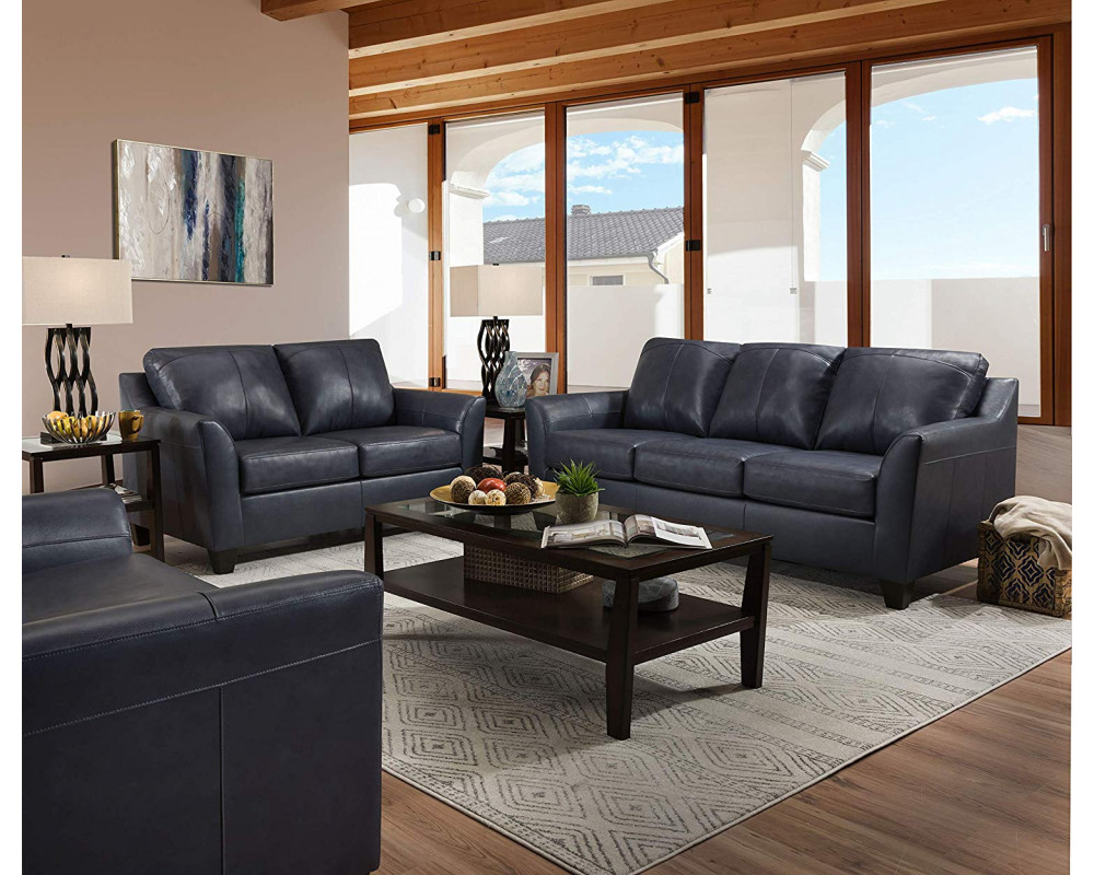 Leather Soft Touch Blue Shale Sofa & Loveseat