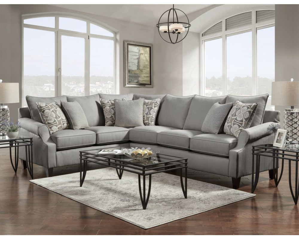 living room with gray sectional