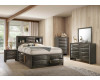 Emily Grey Storage Queen Bed, Dresser, Mirror, Nightstand