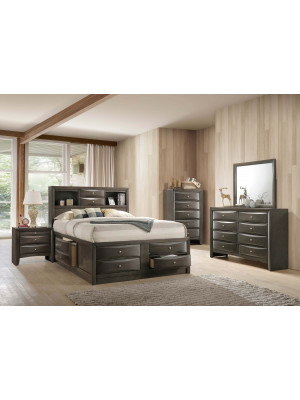 Emily Grey Storage Queen Bed, Dresser, Mirror, Nightstand