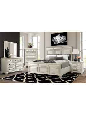 Calloway White King Bed, Dresser, Mirror, Nightstand